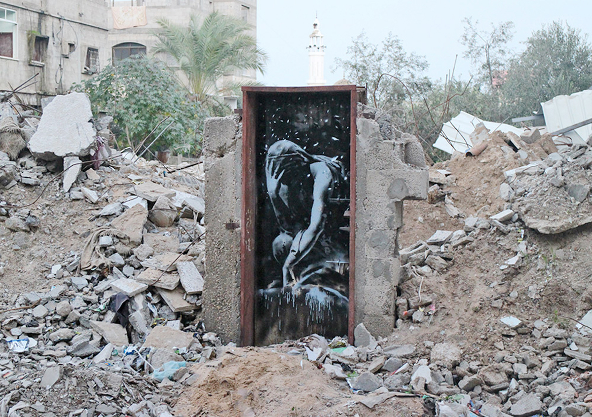 Banksy Street-Art Schablonel Göttin Niobe im Gaza