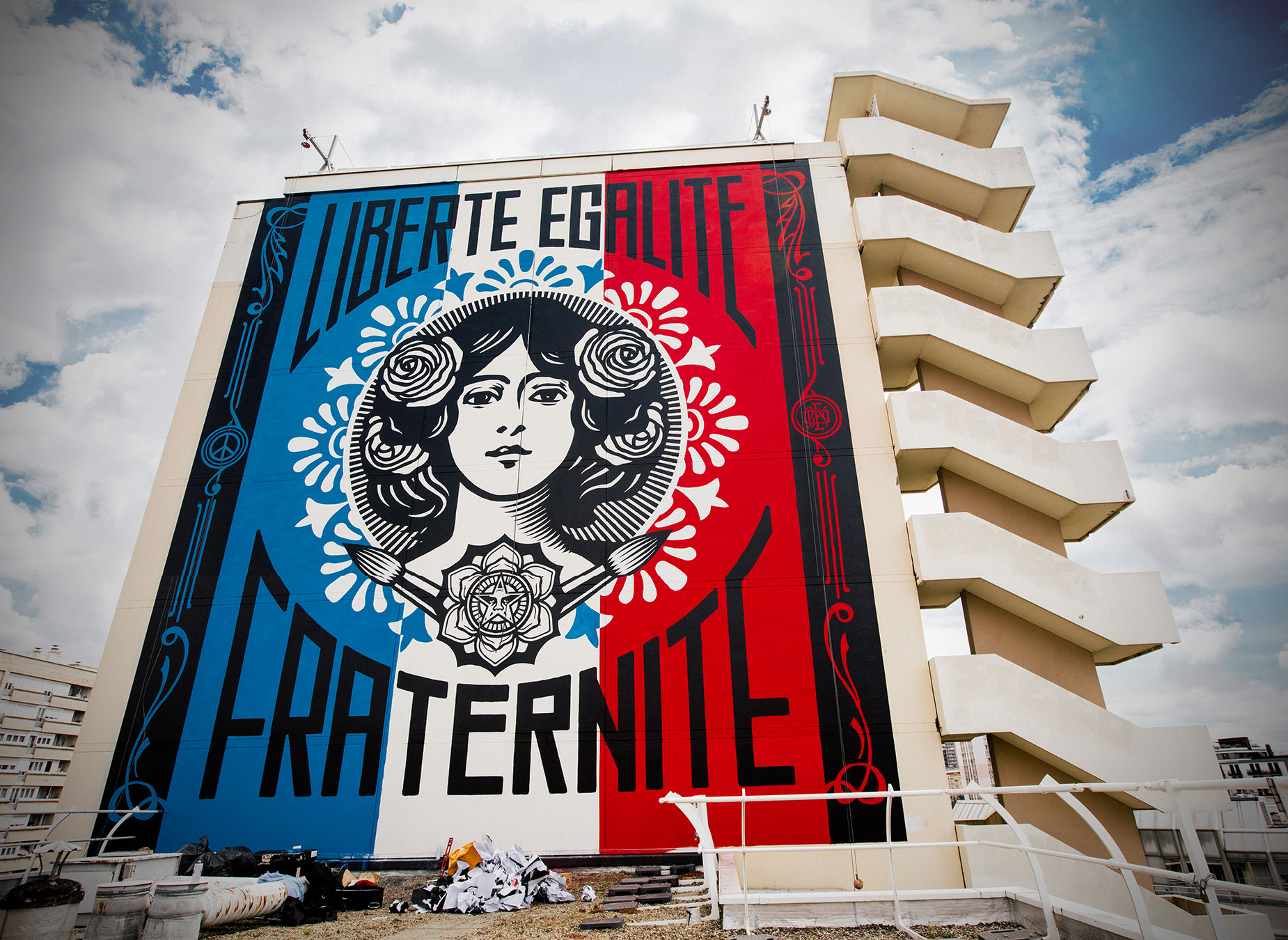 Shepard Fairey, Liberte Street-Art Mural in Paris